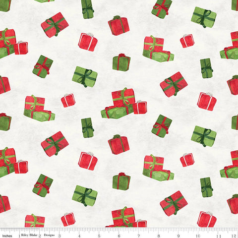SALE FLANNEL Gnome for Christmas Presents F10611 Parchment - Riley Blake Designs - Scattered Gifts - FLANNEL Cotton Fabric