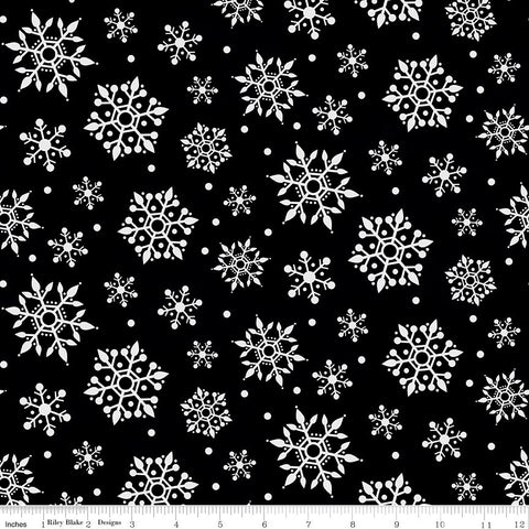 SALE FLANNEL Gnome for Christmas Snowflakes F10612 Black - Riley Blake Designs - Snow White on Black - FLANNEL Cotton Fabric