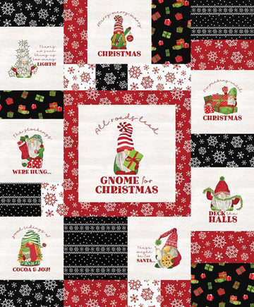 DEAL FLANNEL Gnome for Christmas Panel FP10614 Red - Riley Blake Designs - Gnomes Vignettes Sayings - FLANNEL Cotton Fabric