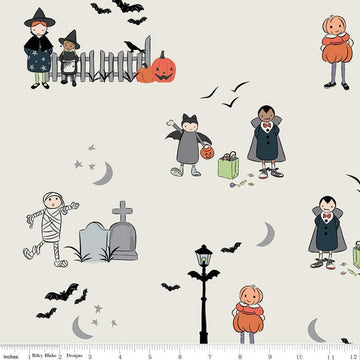 SALE Spooky Hollow Main SC10570 Eggshell SPARKLE - Riley Blake Designs - Halloween - Quilting Cotton Fabric