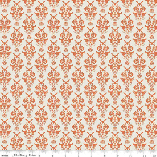 CLEARANCE Spooky Hollow Damask C10571 Eggshell - Riley Blake Designs - Halloween Bats Spiders Spooky Eyes -  Quilting Cotton Fabric
