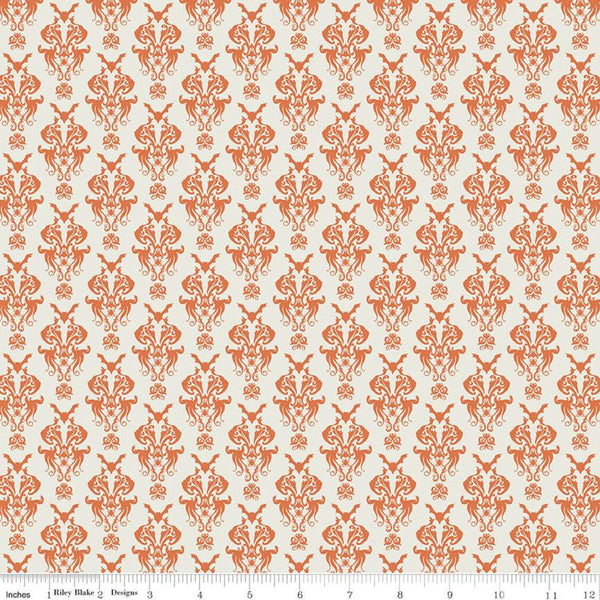 SALE Spooky Hollow Damask C10571 Eggshell - Riley Blake Designs - Halloween Bats Spiders Spooky Eyes -  Quilting Cotton Fabric