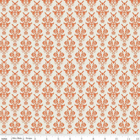 SALE Spooky Hollow Damask C10571 Eggshell - Riley Blake Designs - Halloween Bats Spiders Spooky Eyes -  Quilting Cotton Fabric