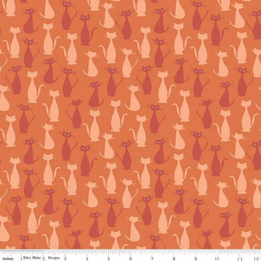 DEAL Spooky Hollow Cats SC10573 Orange SPARKLE - Riley Blake Designs - Halloween Silver SPARKLE - Quilting Cotton Fabric