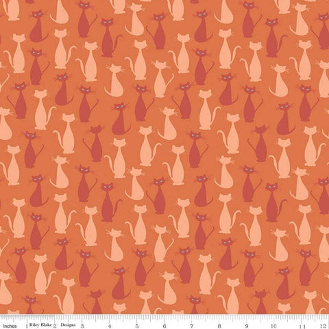 SALE Spooky Hollow Cats SC10573 Orange SPARKLE - Riley Blake Designs - Halloween Silver SPARKLE - Quilting Cotton Fabric