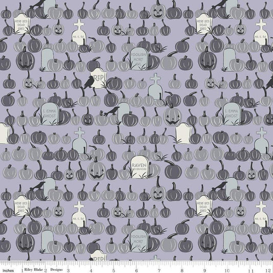 DEAL Spooky Hollow Pumpkin Field C10575 Dusk - Riley Blake Designs - Halloween Pumpkins Headstones Crows Purple - Cotton Fabric