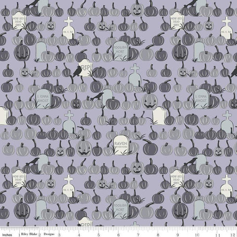 SALE Spooky Hollow Pumpkin Field C10575 Dusk - Riley Blake Designs - Halloween Pumpkins Headstones Crows Purple - Cotton Fabric
