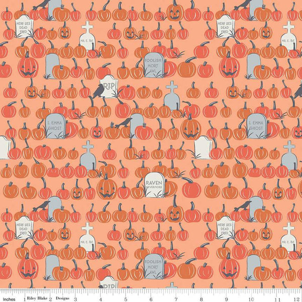 CLEARANCE Spooky Hollow Pumpkin Field C10575 Orange - Riley Blake Designs - Halloween Pumpkins Headstones Crows -  Quilting Cotton Fabric