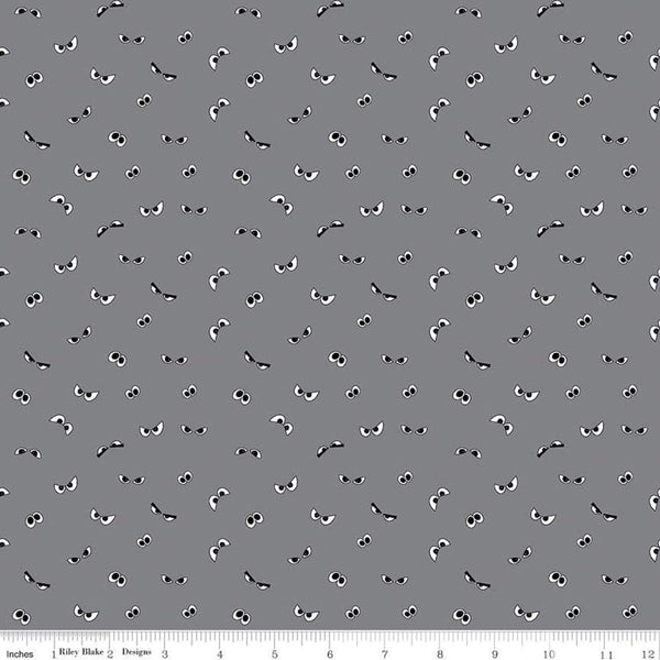 SALE Spooky Hollow Eyeballs GC10576 Gray GLOW in the DARK - Riley Blake Designs - Halloween Eyes - Quilting Cotton Fabric