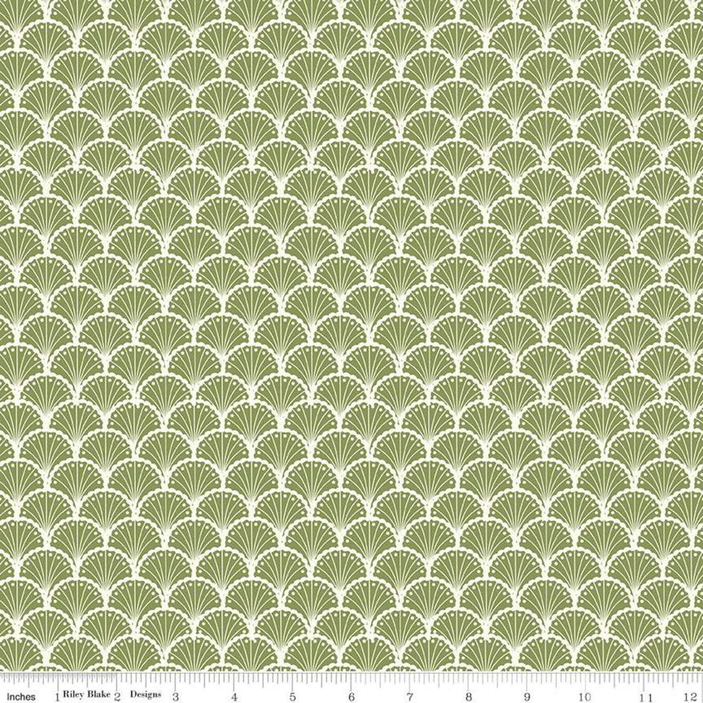 SALE Stardust Scallops C10502 Olive - Riley Blake Designs - Clamshell Fan Green Off-White -  Quilting Cotton Fabric