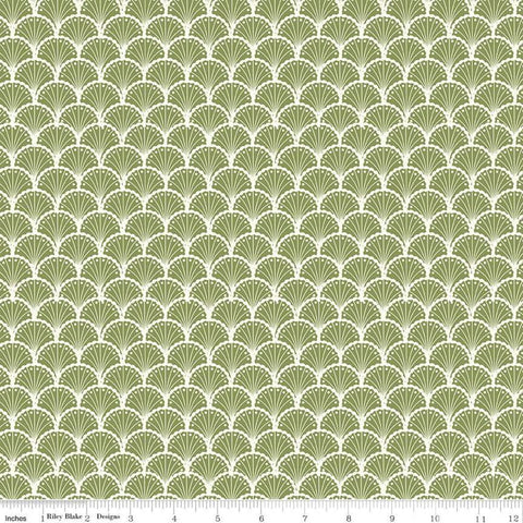 SALE Stardust Scallops C10502 Olive - Riley Blake Designs - Clamshell Fan Green Off-White -  Quilting Cotton Fabric