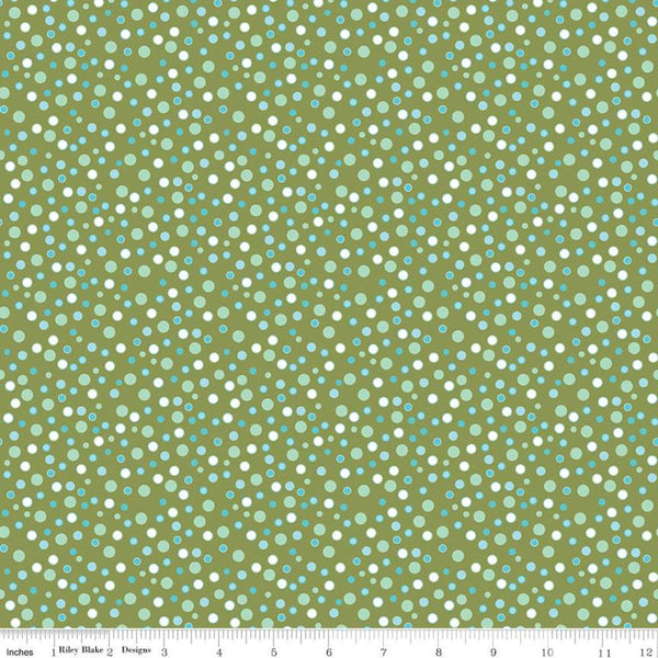 26" End of Bolt Piece - SALE Stardust Dottiness C10505 Olive - Riley Blake Designs - Outlined Polka Dotted Green - Quilting Cotton Fabric