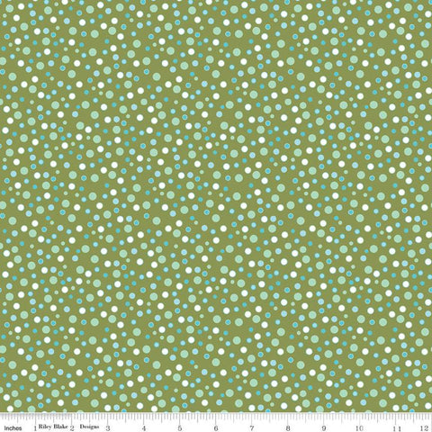 26" End of Bolt Piece - SALE Stardust Dottiness C10505 Olive - Riley Blake Designs - Outlined Polka Dotted Green - Quilting Cotton Fabric