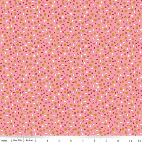 SALE Stardust Dottiness SC10505 Peony SPARKLE - Riley Blake Fabrics - Outlined Polka Dots Antique Gold SPARKLE Pink - Quilting Cotton Fabric