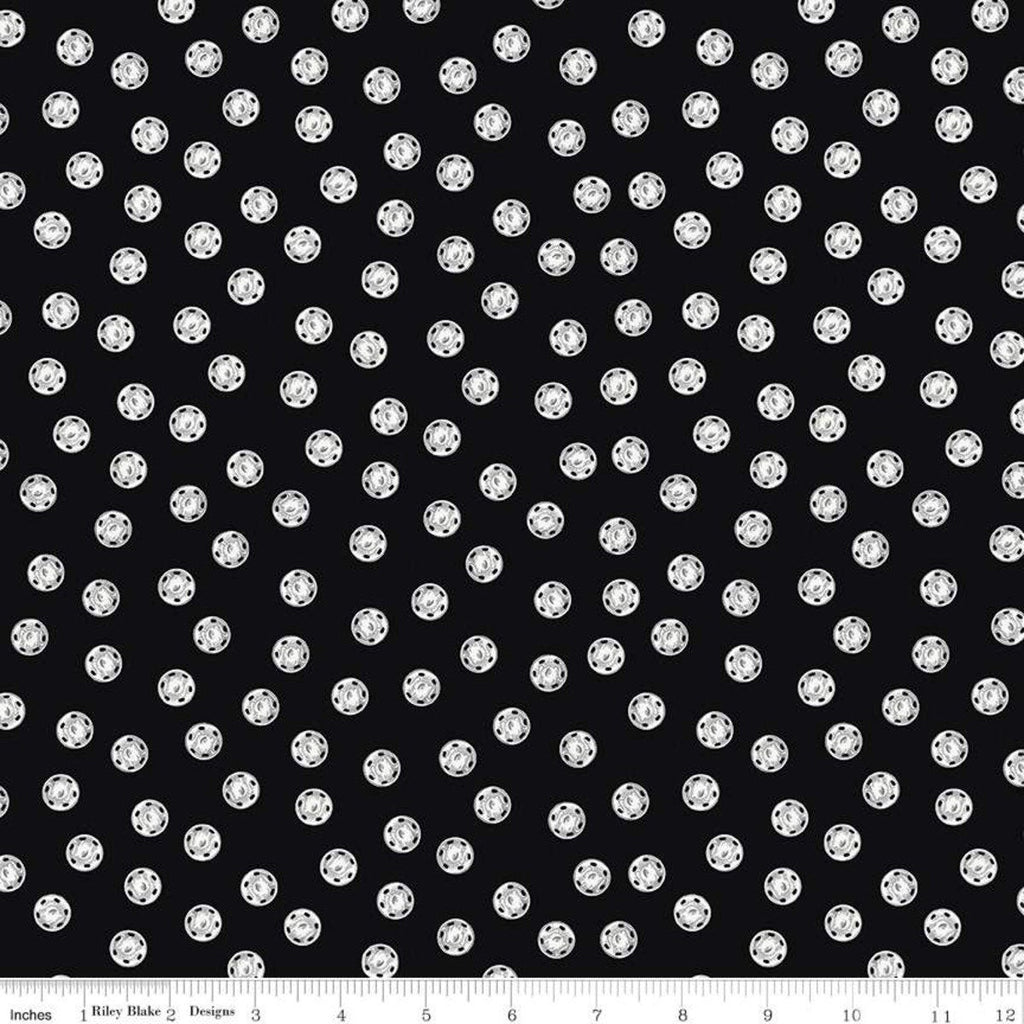 Old Made Snap Dots C10596 Black - Riley Blake Designs - Halloween Sewing Snaps Polka Dot Dotted -  Quilting Cotton Fabric