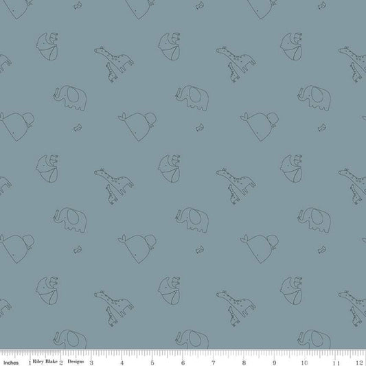 28" End of Bolt - DEAL FLANNEL Little One F10624 Cadet - Riley Blake - Pandas Giraffes Lions Whales Elephants - FLANNEL Cotton Fabric