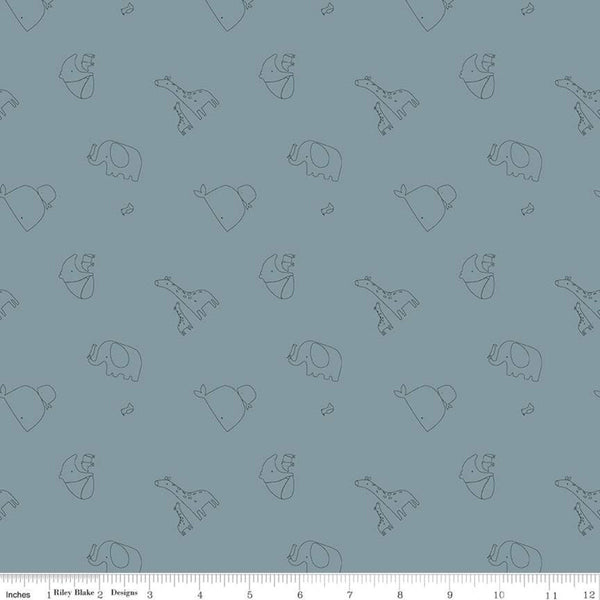 SALE FLANNEL Little One F10624 Cadet - Riley Blake - Pandas Giraffes Lions Whales Elephants Aardvarks Octopus Blue - FLANNEL Cotton Fabric