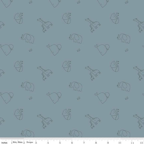 SALE FLANNEL Little One F10624 Cadet - Riley Blake - Pandas Giraffes Lions Whales Elephants Aardvarks Octopus Blue - FLANNEL Cotton Fabric