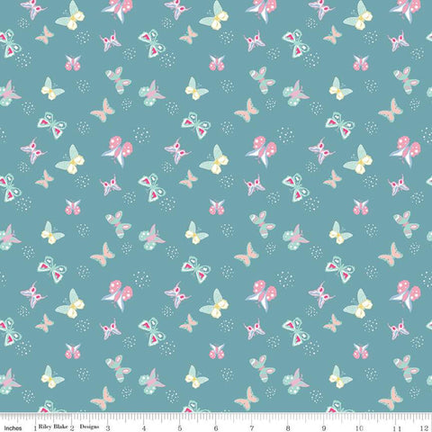 SALE Poppy and Posey Butterflies C10586 Teal - Riley Blake Designs - Butterflies Small Dots Blue Green -  Quilting Cotton Fabric