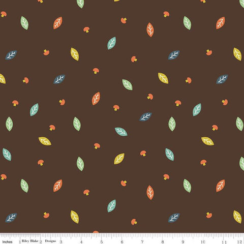 FLANNEL Woodland Leaf F10632 Brown - Riley Blake Designs -  Leaves Mushrooms  - FLANNEL Cotton Fabric