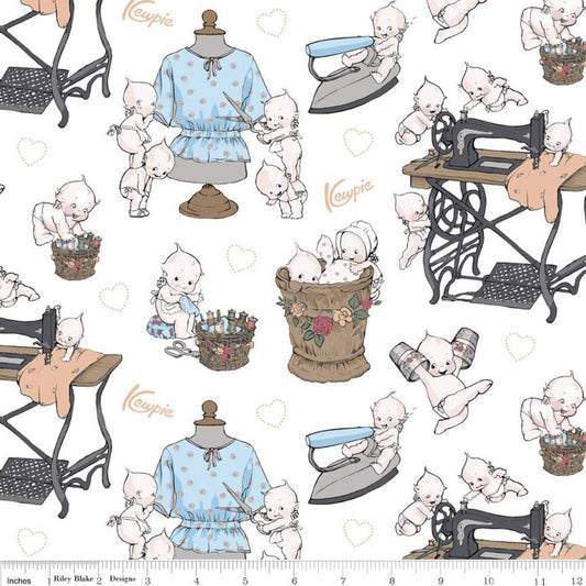 33" End of Bolt - CLEARANCE Sew Kewpie Main C10540 Cloud - Riley Blake Designs - Sewing Machines Irons Vintage Off-White  - Quilting Cotton