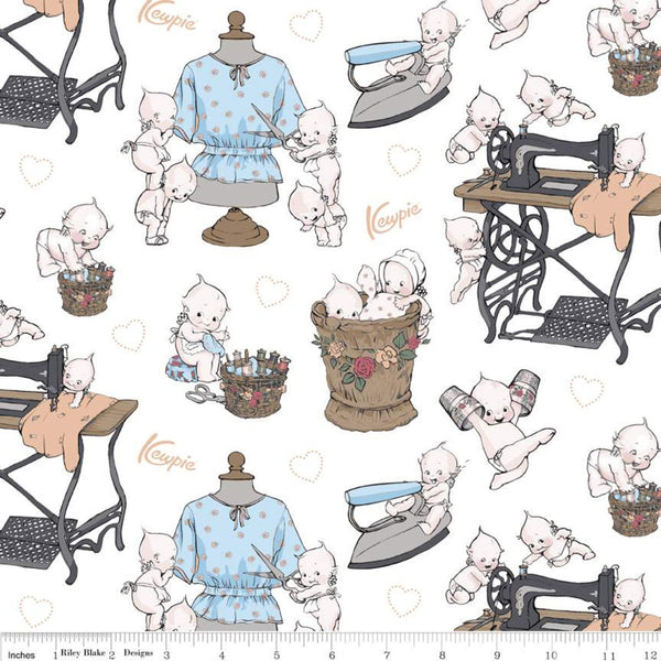 CLEARANCE Sew Kewpie Main C10540 Cloud - Riley Blake Designs - Sewing Machines Irons Vintage Off-White  - Quilting Cotton