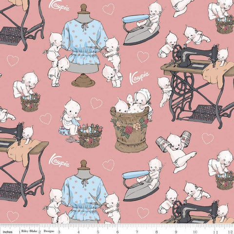 SALE Sew Kewpie Main C10540 Coral - Riley Blake Designs - Sewing Machines Irons Vintage Pink Orange  - Quilting Cotton Fabric
