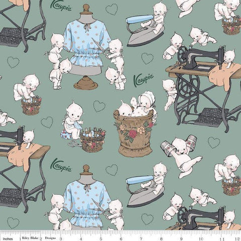SALE Sew Kewpie Main C10540 Sage - Riley Blake Designs - Sewing Machines Irons Vintage Green - Quilting Cotton Fabric