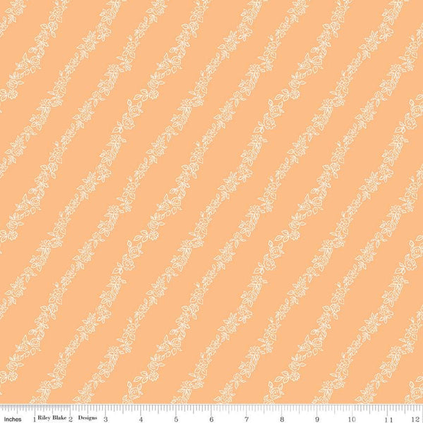 CLEARANCE Sew Kewpie Vines C10544 Daisy - Riley Blake Designs - Floral Flowers Vintage Orange - Quilting Cotton