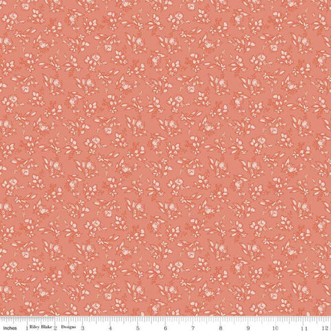 19" End of Bolt - Tea with Bea Posy C10493 Coral - Riley Blake Designs - Floral Flowers Orange Pink - Quilting Cotton