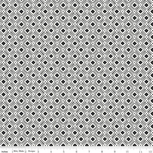 CLEARANCE Tea with Bea Diamond C10494 Charcoal - Riley Blake Designs - Geometric Square in Square Dark Gray Off White - Quilting Cotton