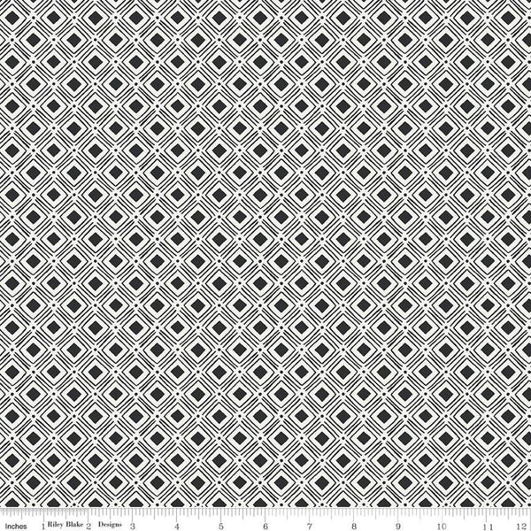 SALE Tea with Bea Diamond C10494 Charcoal - Riley Blake Designs - Geometric Square in Square Diamonds Dark Gray Off White - Quilting Cotton