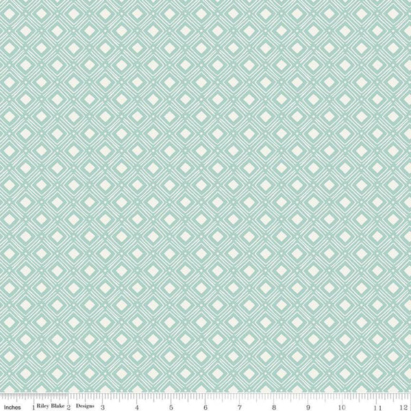 SALE Tea with Bea Diamond C10494 Sky - Riley Blake Designs - Geometric Square in Square Diamonds Blue Off White - Quilting Cotton Fabric