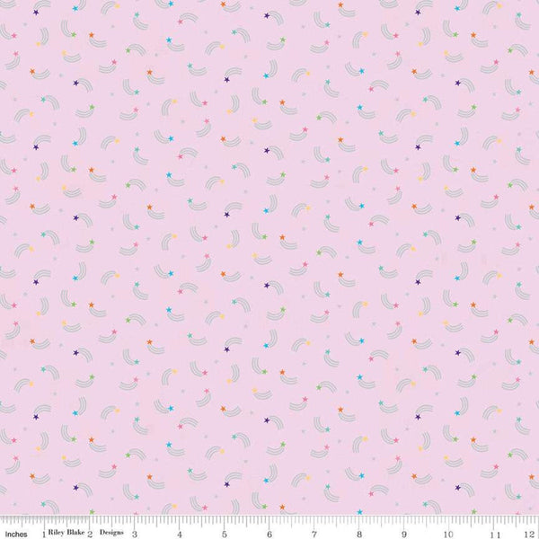 SALE Unicorn Kingdom Shooting Stars SC10473 Pink SPARKLE - Riley Blake Designs - Star Silver SPARKLE  - Quilting Cotton Fabric