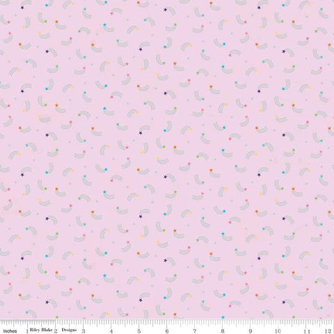 SALE Unicorn Kingdom Shooting Stars SC10473 Pink SPARKLE - Riley Blake Designs - Star Silver SPARKLE  - Quilting Cotton Fabric