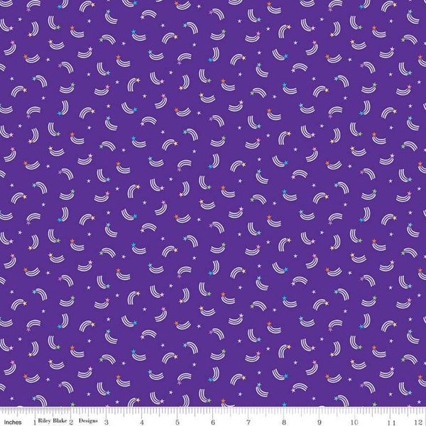 SALE Unicorn Kingdom Shooting Stars SC10473 Purple SPARKLE - Riley Blake Designs - Star Silver SPARKLE  - Quilting Cotton Fabric