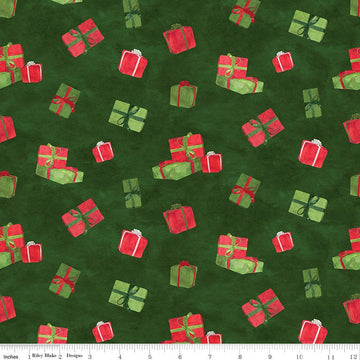 SALE FLANNEL Gnome for Christmas Presents F10611 Green - Riley Blake Designs - Scattered Gifts - FLANNEL Cotton Fabric