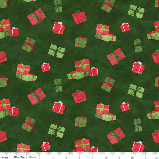 SALE FLANNEL Gnome for Christmas Presents F10611 Green - Riley Blake Designs - Scattered Gifts - FLANNEL Cotton Fabric