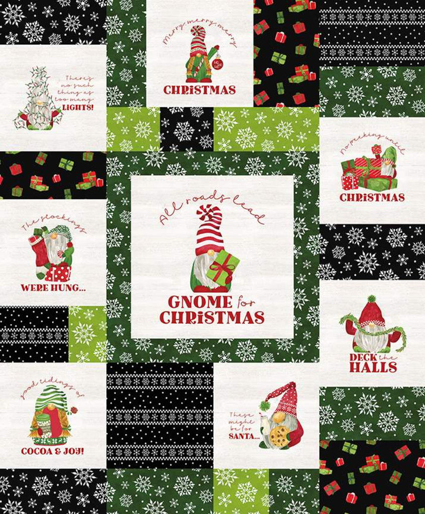 SALE FLANNEL Gnome for Christmas Panel FP10614 Black by Riley Blake Designs - Gnomes Vignettes Sayings - FLANNEL Cotton Fabric