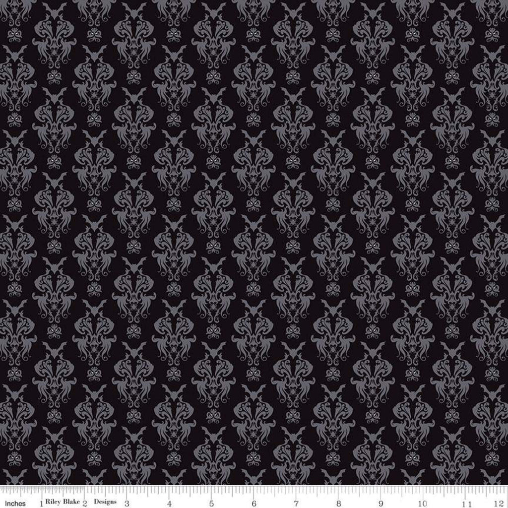 Spooky Hollow Damask C10571 Black - Riley Blake Designs - Halloween Bats Spiders Spooky Eyes -  Quilting Cotton Fabric
