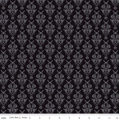 Spooky Hollow Damask C10571 Black - Riley Blake Designs - Halloween Bats Spiders Spooky Eyes -  Quilting Cotton Fabric