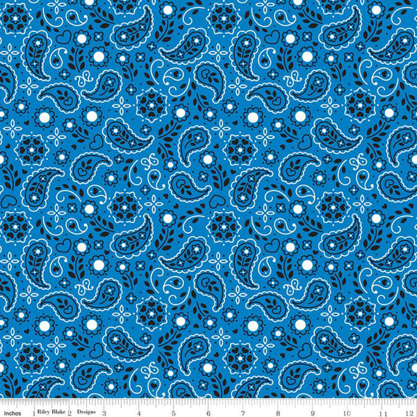 34" End of Bolt - SALE FLANNEL Down on the Farm Bandana F10625 Blue - Riley Blake Designs - Paisley Hearts Dots  - FLANNEL Cotton Fabric