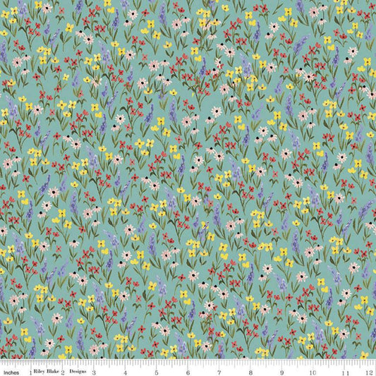 13" End of Bolt - CLEARANCE Beautiful Day Floral C10692 Sea Glass - Riley Blake Designs - Floral Flowers Blue Green - Quilting Cotton Fabric