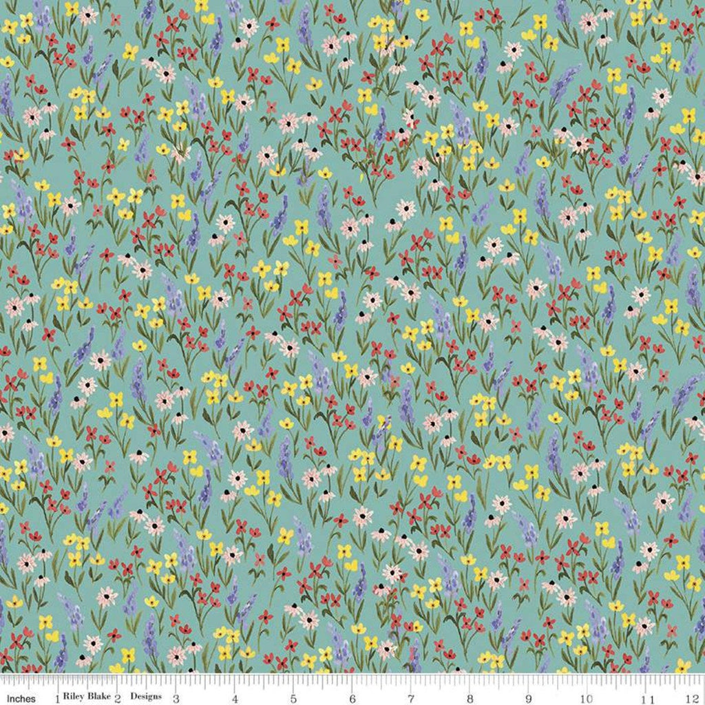 SALE Beautiful Day Floral C10692 Sea Glass - Riley Blake Designs - Floral Flowers Blue Green - Quilting Cotton Fabric