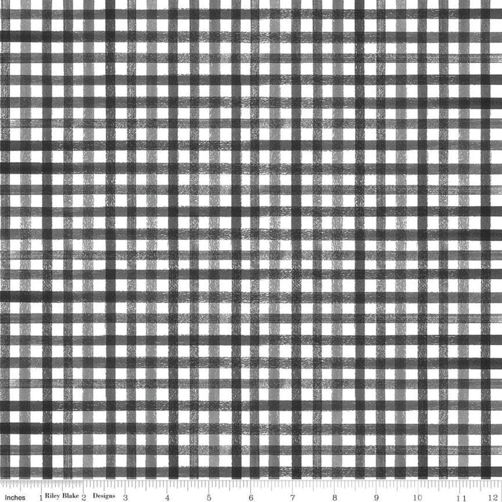 Beautiful Day Plaid C10695 Black - Riley Blake Designs - PRINTED Gingham Black White Check Checkered - Quilting Cotton Fabric