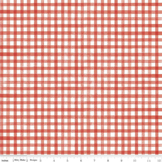 DEAL Beautiful Day Plaid Geranium - Riley Blake Designs - PRINTED Gingham - Quilting Cotton Fabric
