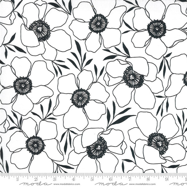 18" End of Bolt - SALE Illustrations Moody Florals 11502 Paper - Moda Fabrics - Floral Flowers Black White - Quilting Cotton Fabric