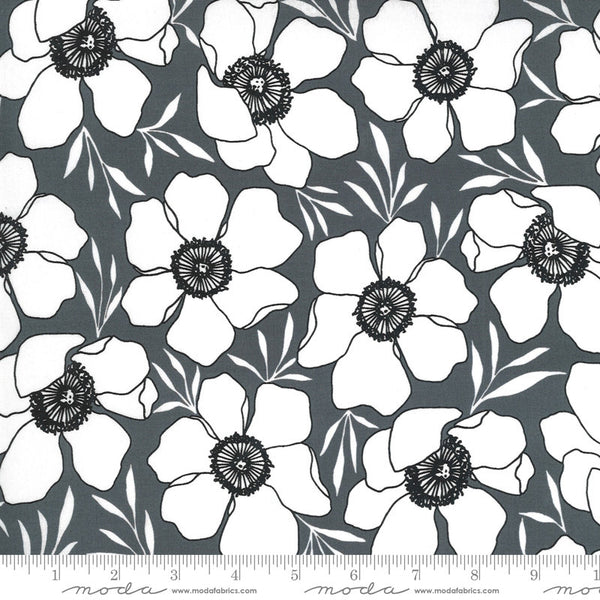 14" End of Bolt - SALE Illustrations Moody Florals 11502 Graphite - Moda Fabrics - Floral Flowers Gray Grey White - Quilting Cotton Fabric