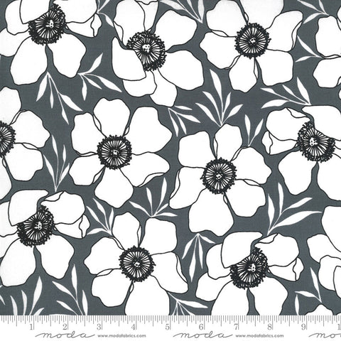 SALE Illustrations Moody Florals 11502 Graphite - Moda Fabrics - Floral Flowers Gray Grey White - Quilting Cotton Fabric