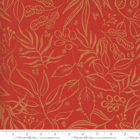 CLEARANCE Sunshine Soul Leaf It To Me Leaves METALLIC 8449 Golden Peach - Moda  - Orange with Copper SPARKLE - Quilting Cotton